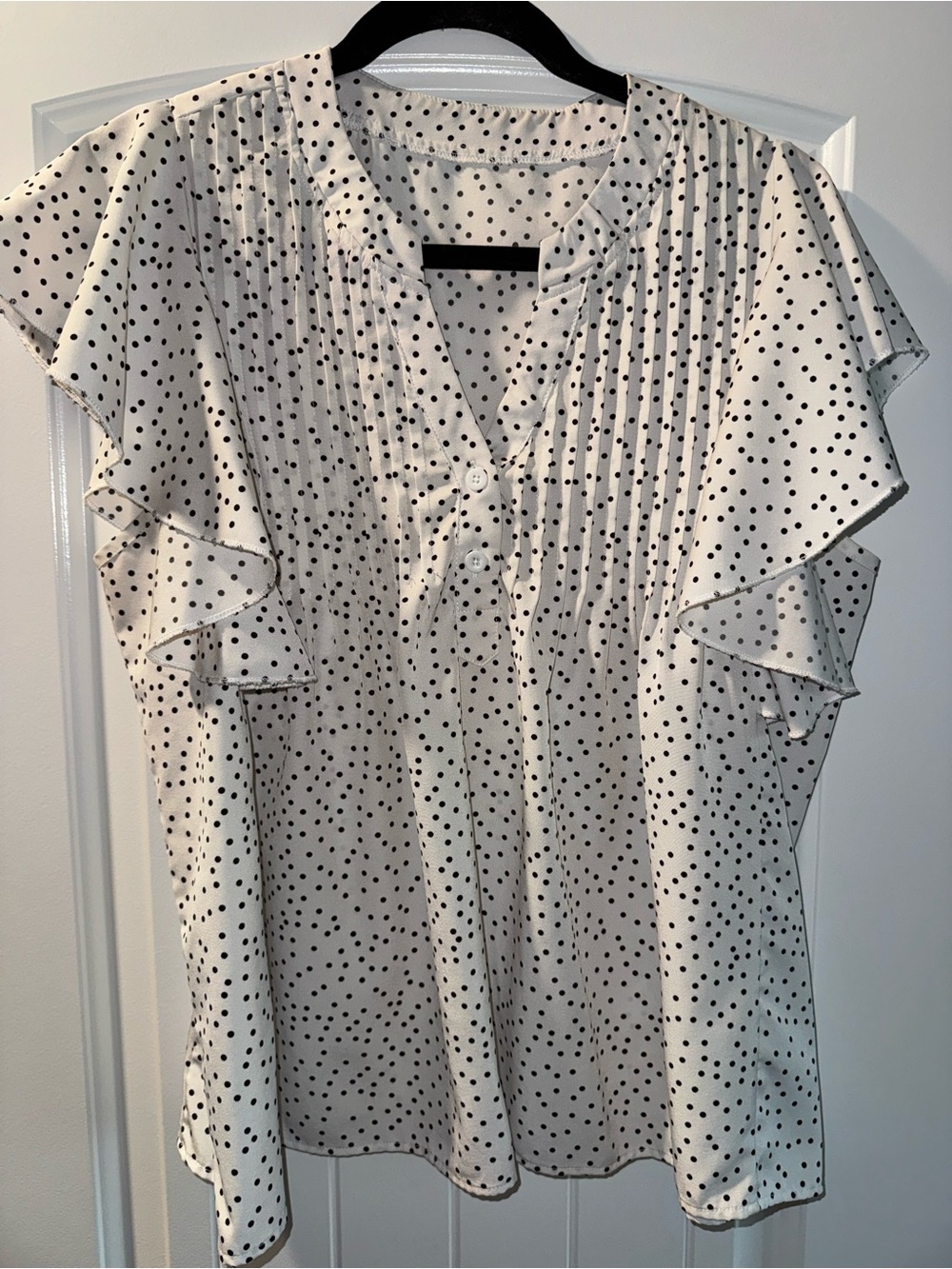 Polka Dot Ruffle Sleeve Blouse - White/Black